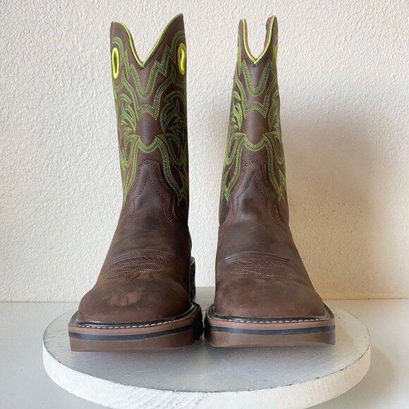 Capitan Mens Brown Cowboy Boots Size 10 D Square Toe Leather Western Rubber Sole - Picture 5 of 10